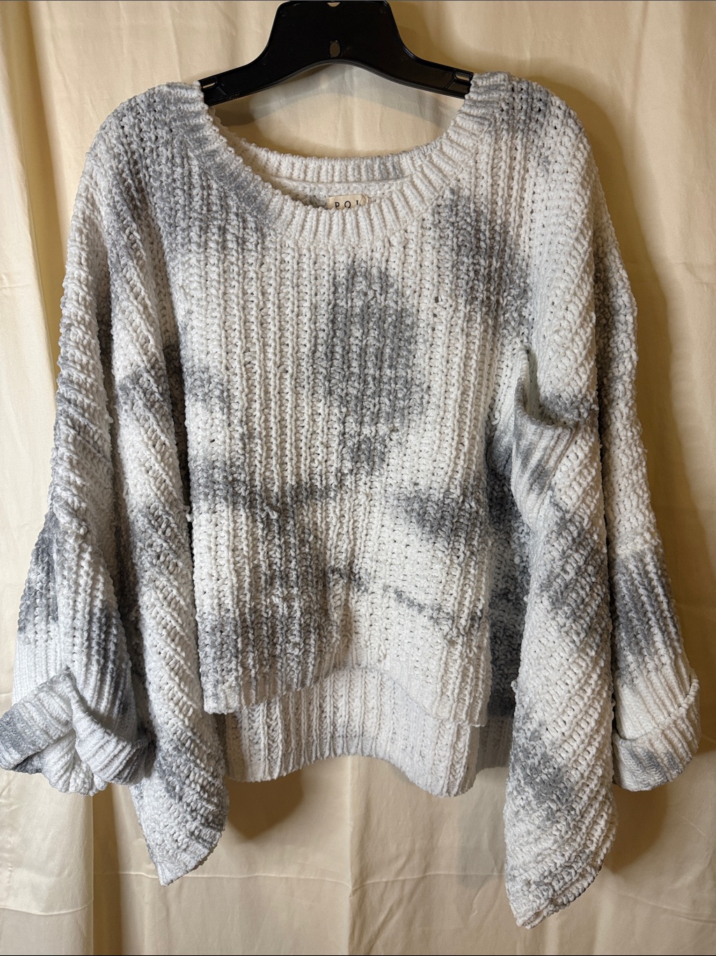 Pol Gray & White Tie-Dye Ribbed Knit Scoop Sweater